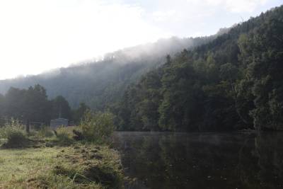 L'Ourthe le matin avec la brume qui se lève.